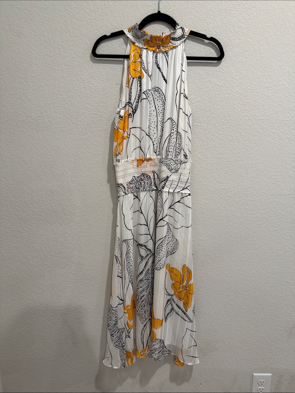 White House Black Market White Maxi Dress with Yellow Floral Print